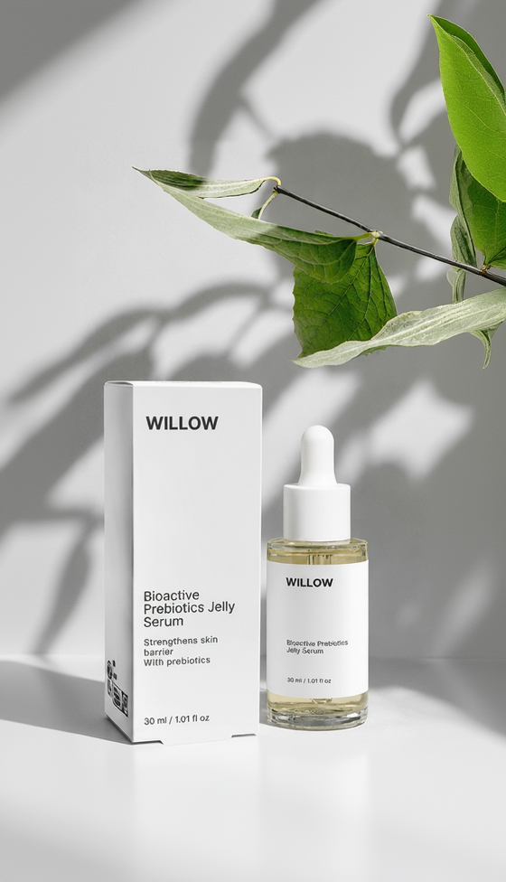 Bioactive Prebiotics Jelly Serum by Willow in a sleek skincare bottle, designed to hydrate, balance, and support healthy-looking skin.