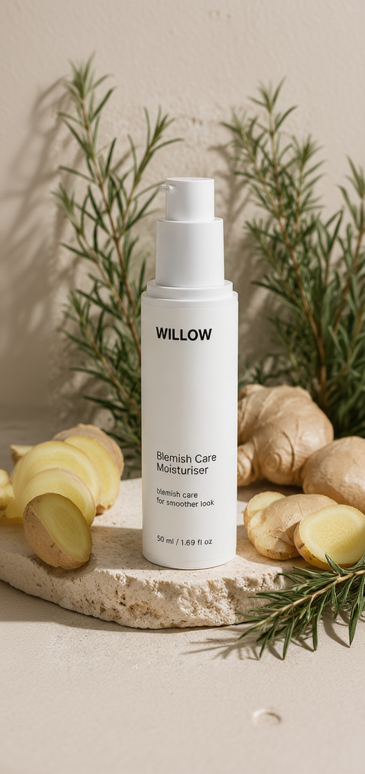 Blemish Care Moisturizer by Willow in a sleek skincare jar, designed to help calm blemish-prone skin and support a clearer-looking complexion