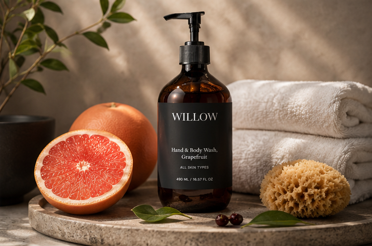 Willow Hand & Body Wash Grapefruit with fresh grapefruit and botanical ingredients for gentle cleansing, hydration and refreshed skin.