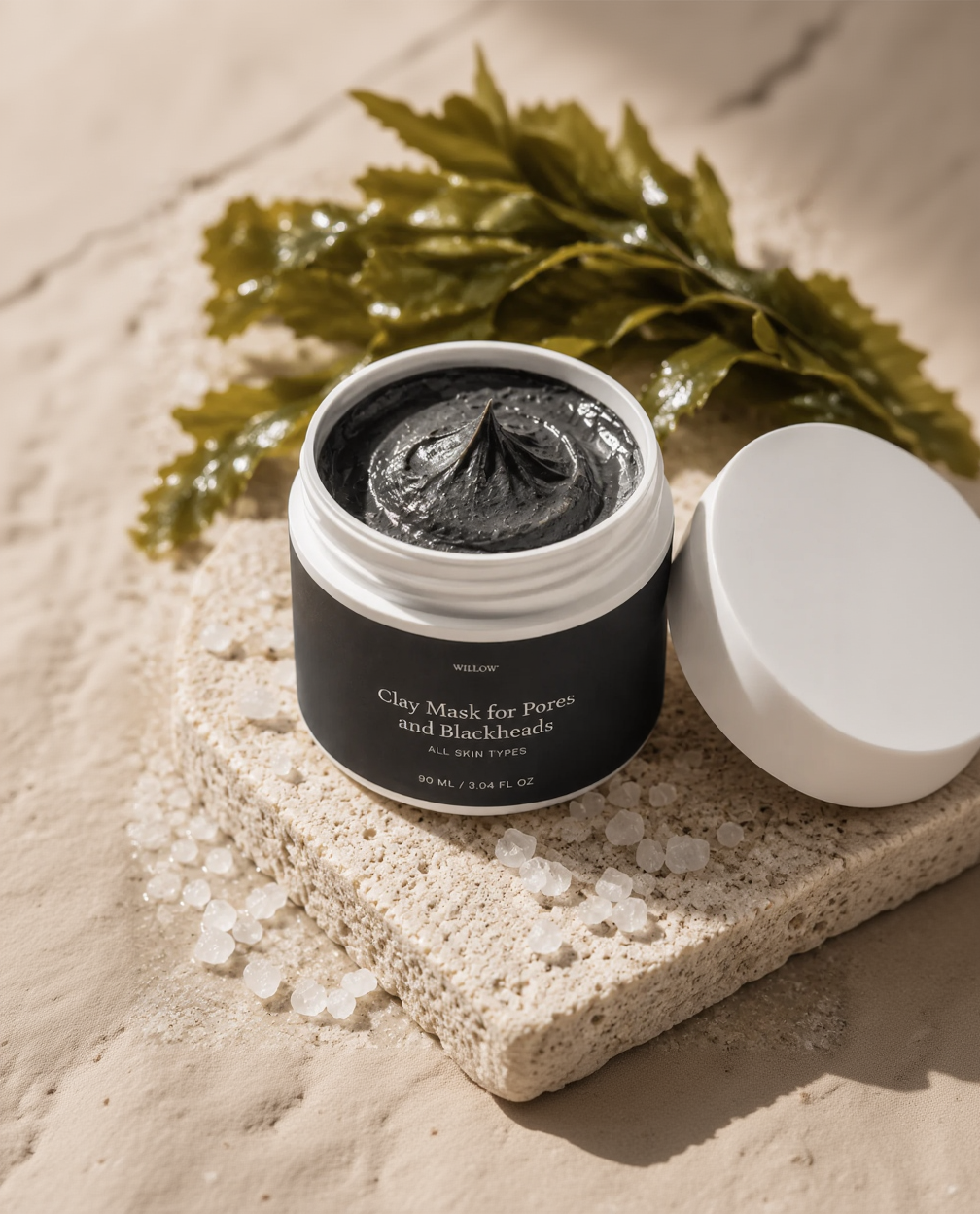 Clay Mask for Pores and Blackheads by Willow in a sleek skincare jar, designed to help cleanse, refine pores, and reduce blackhead buildup.