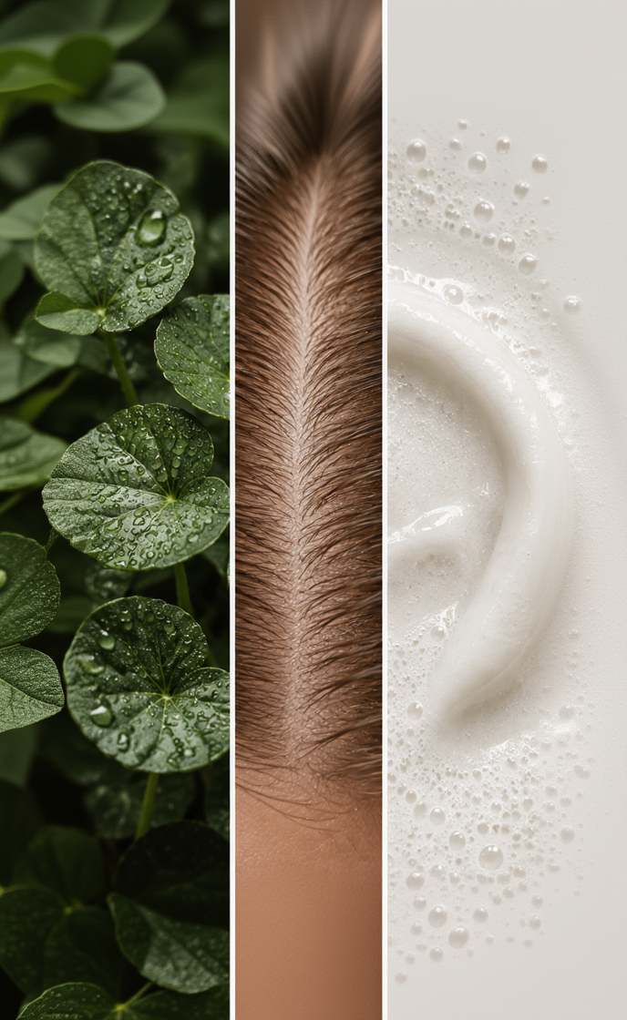 Botanical ingredients, healthy scalp, and fragrance-free shampoo texture featured in Willow Sensitive Scalp Shampoo. Formulated with hydrating Betaine, strengthening Wheat Protein, and a soothing blend of botanical flower, fruit, and plant extracts, this lightweight formula helps support softer, healthier-looking hair while maintaining scalp comfort and balance.