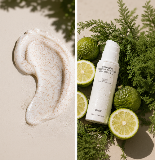 Willow brightening face and body exfoliator with kojic acid in a jar for smoother, more radiant-looking skin.