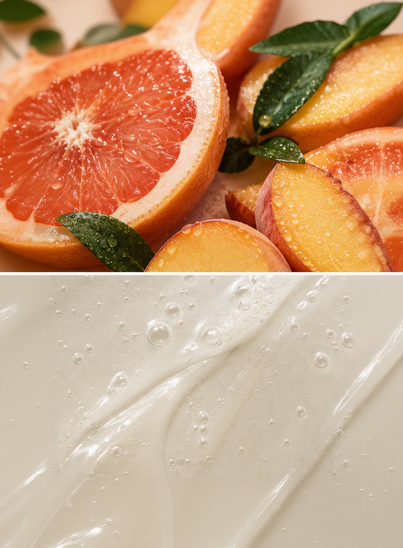 Willow Colour Care Shampoo surrounded by peach and grapefruit ingredients to help protect and nourish color-treated hair. 
