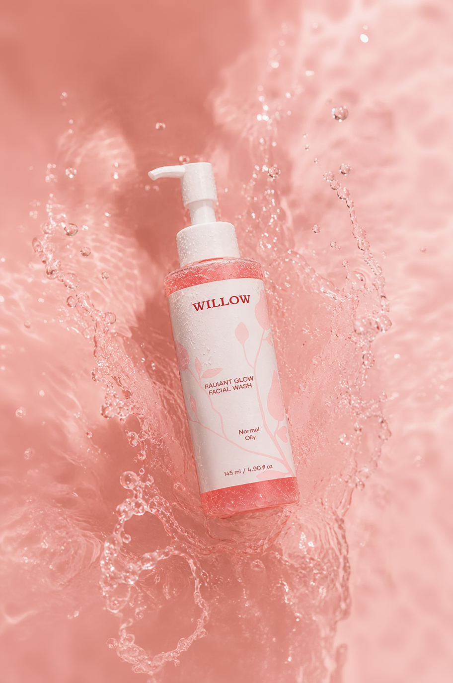 Radiant Glow Facial Wash by Willow in a sleek cleanser bottle, designed to gently cleanse, refresh, and support brighter-looking skin.