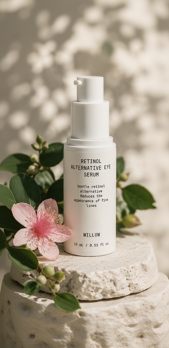 Retinol Alternative Eye Serum by Willow in a sleek dropper bottle, designed to smooth, hydrate, and support the delicate under-eye area.