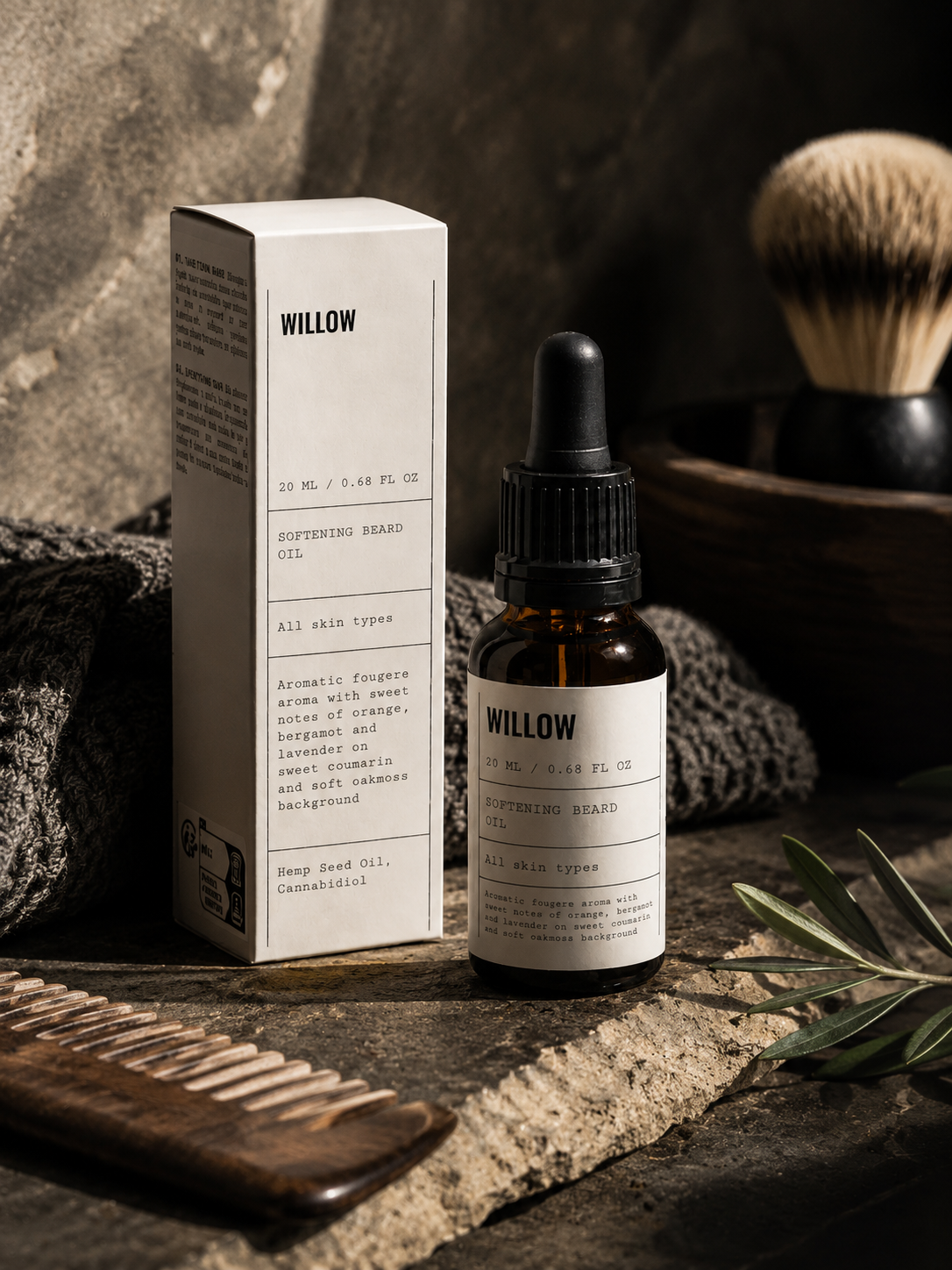 Willow softening beard oil, a nourishing beard care product for smoother and more manageable facial hair