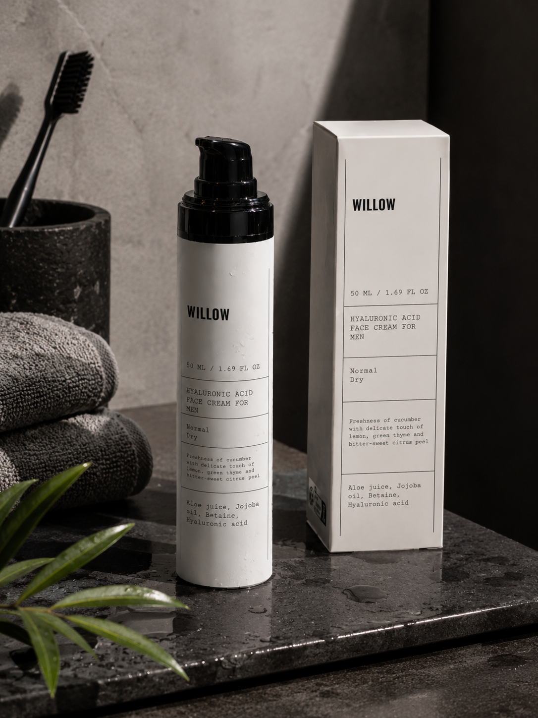 Hyaluronic acid face cream for men in a sleek jar, formulated to hydrate dry skin and improve texture