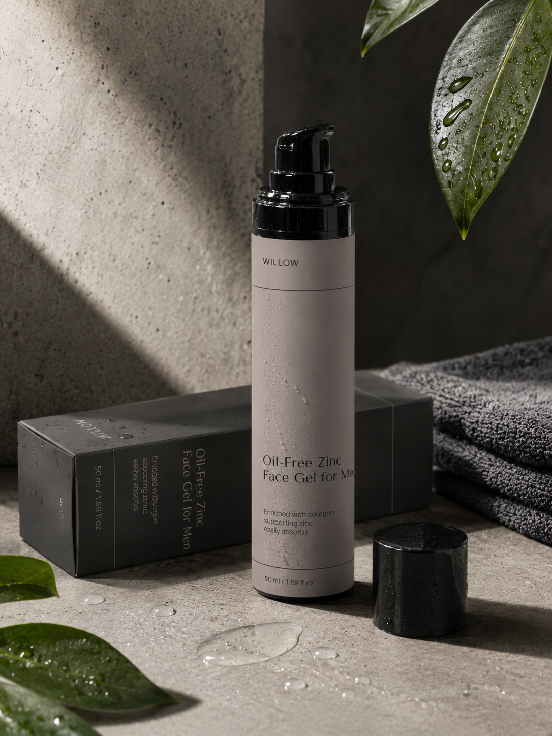 Hydrating oil-free zinc face gel for men with zinc support and a fast-absorbing formula